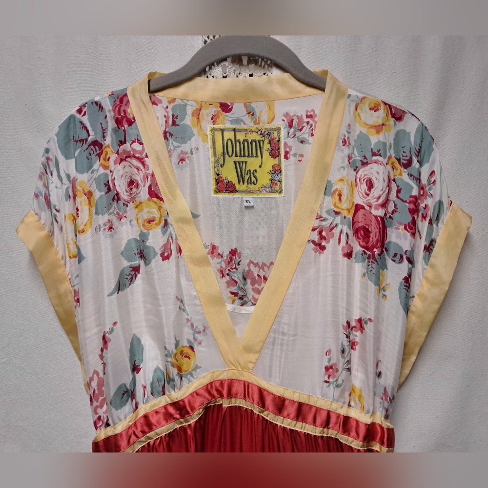 Johnny Was Silk Floral Embroidered Dress With Slip Size XL - Picture 4 of 7